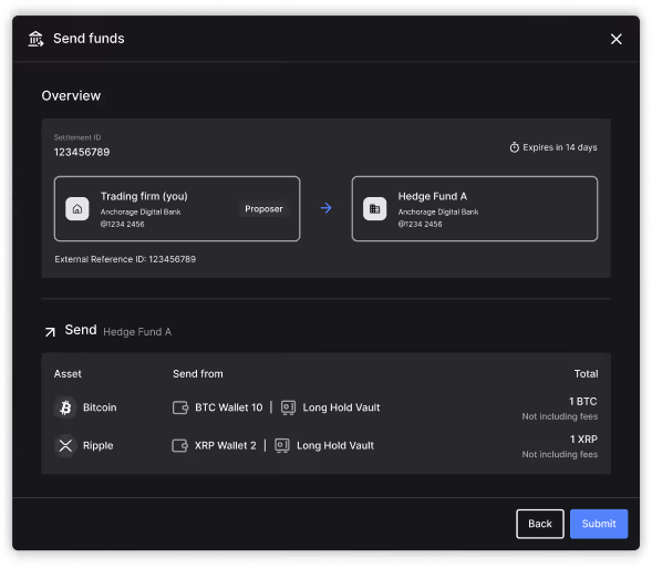 Sample interface for Settlement