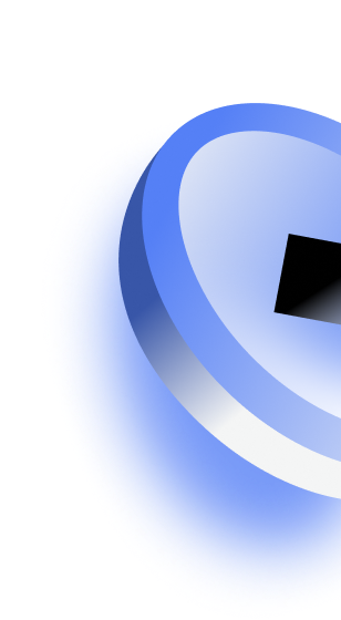 Blue circular object with a black square cutout in the center casting a shadow on a black background.