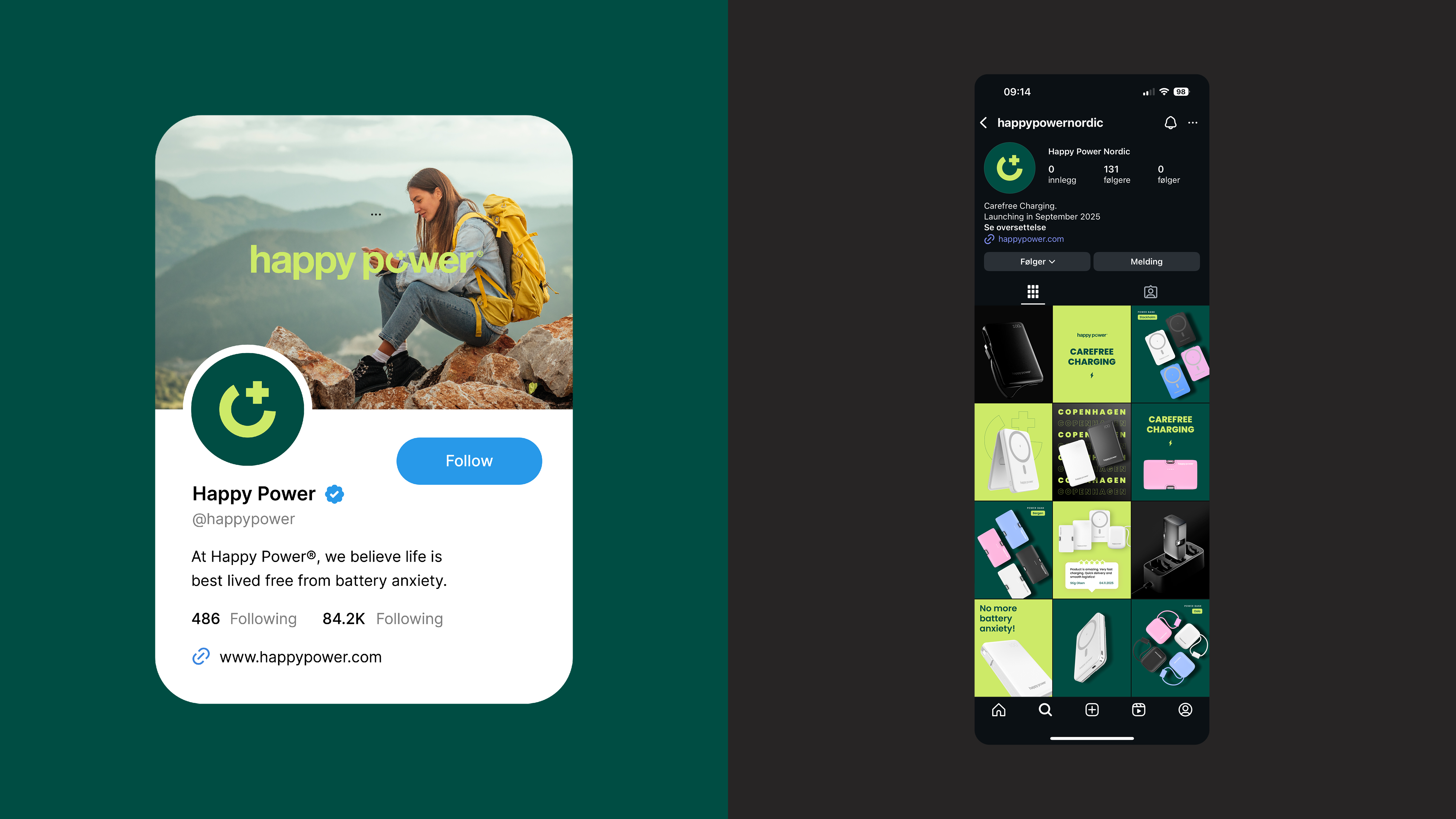 Happy power nettprofil og instagram poster i grid