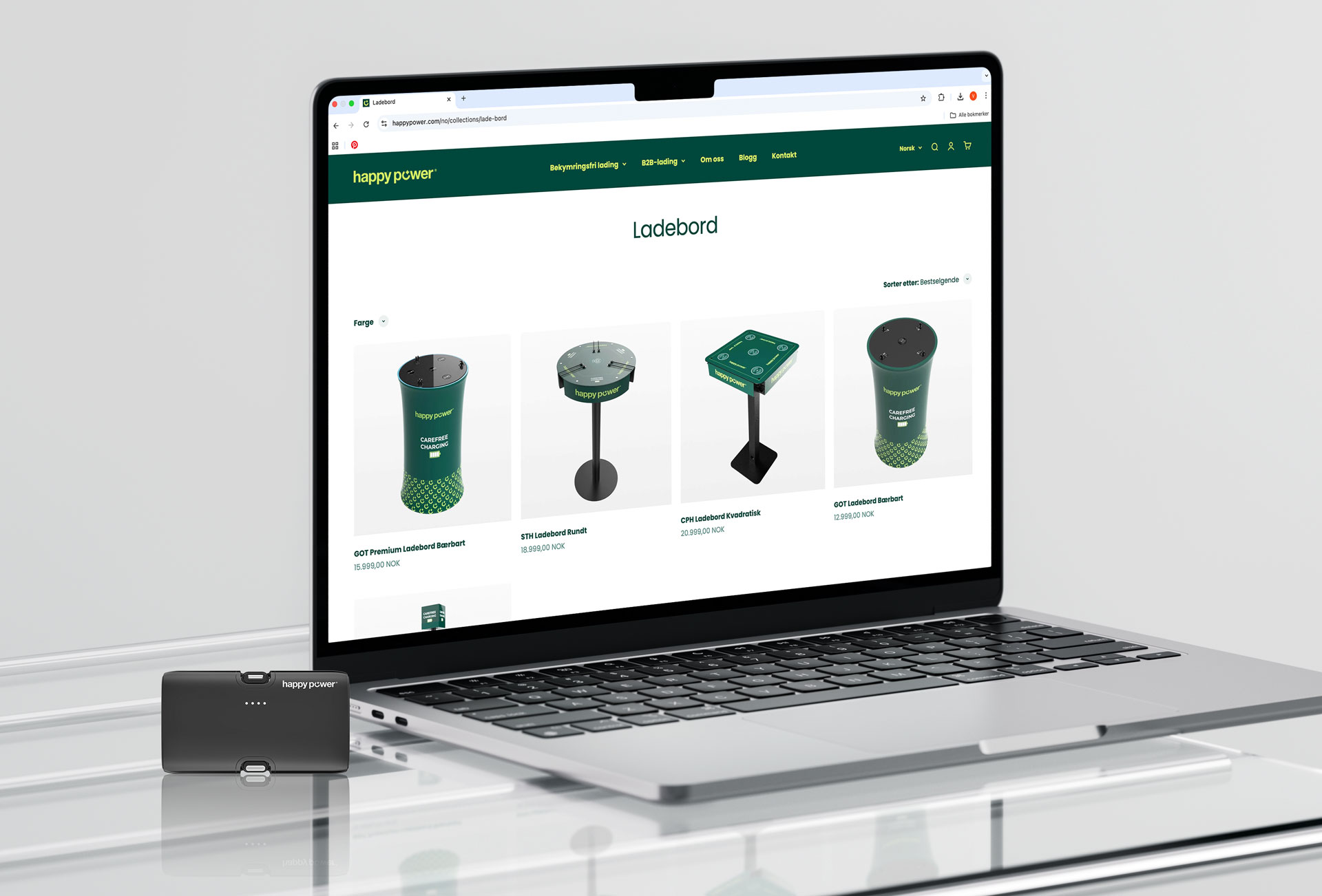 Oversikt over ladebord inne på happypower.no