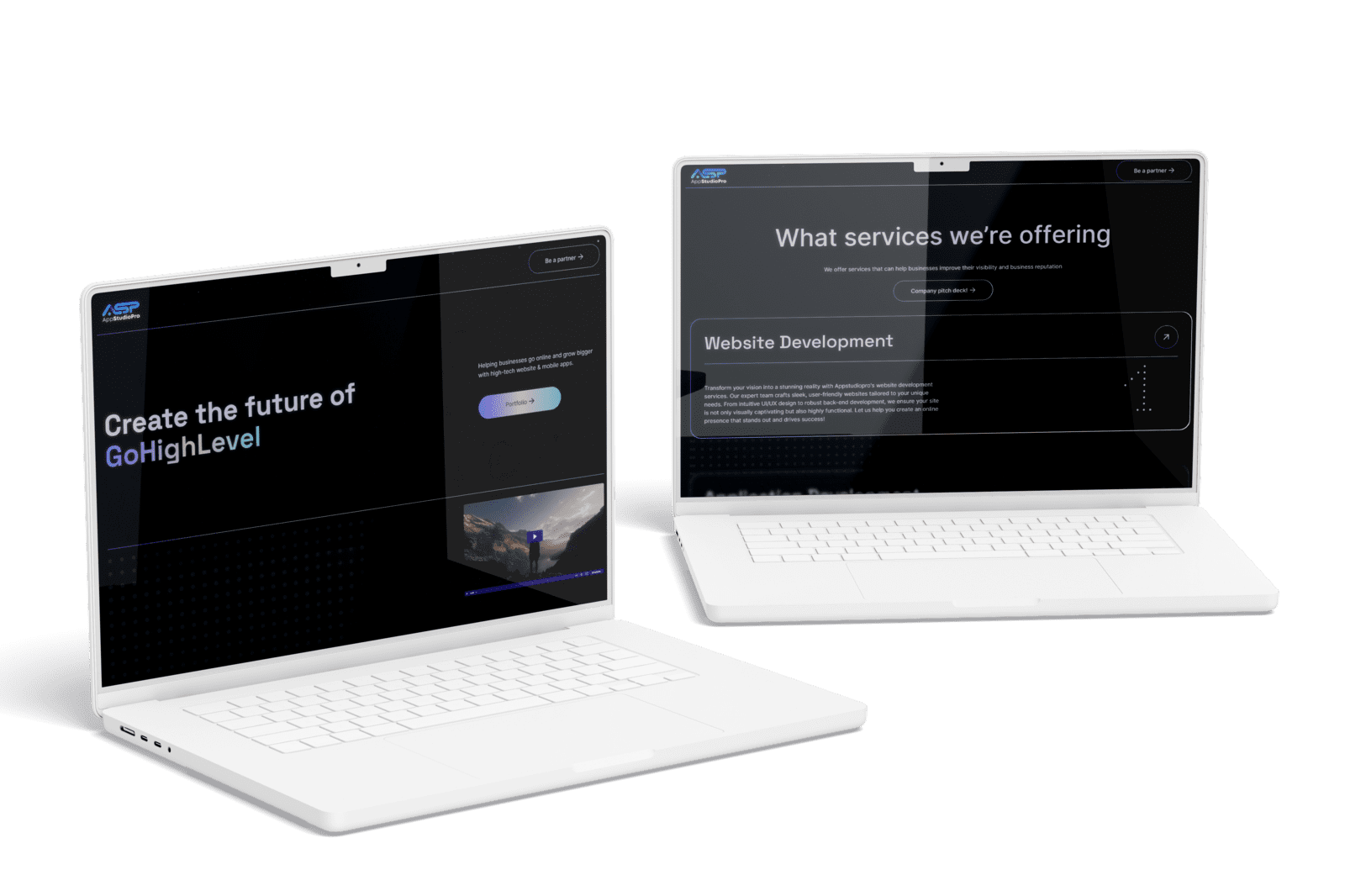 AppStudioPro's corporate Webflow website homepage featuring responsive design and animation elements by YAVACADO, highlighting their expertise in high-tech website and mobile app development.