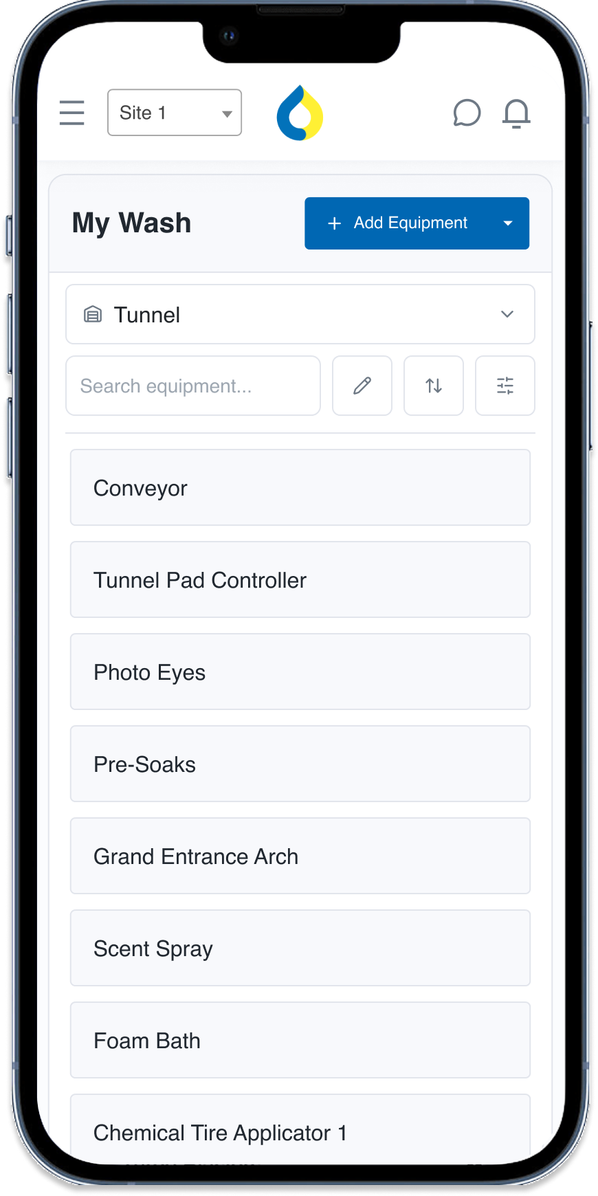Mobile device displaying the "My Wash" section of the WashUp app.