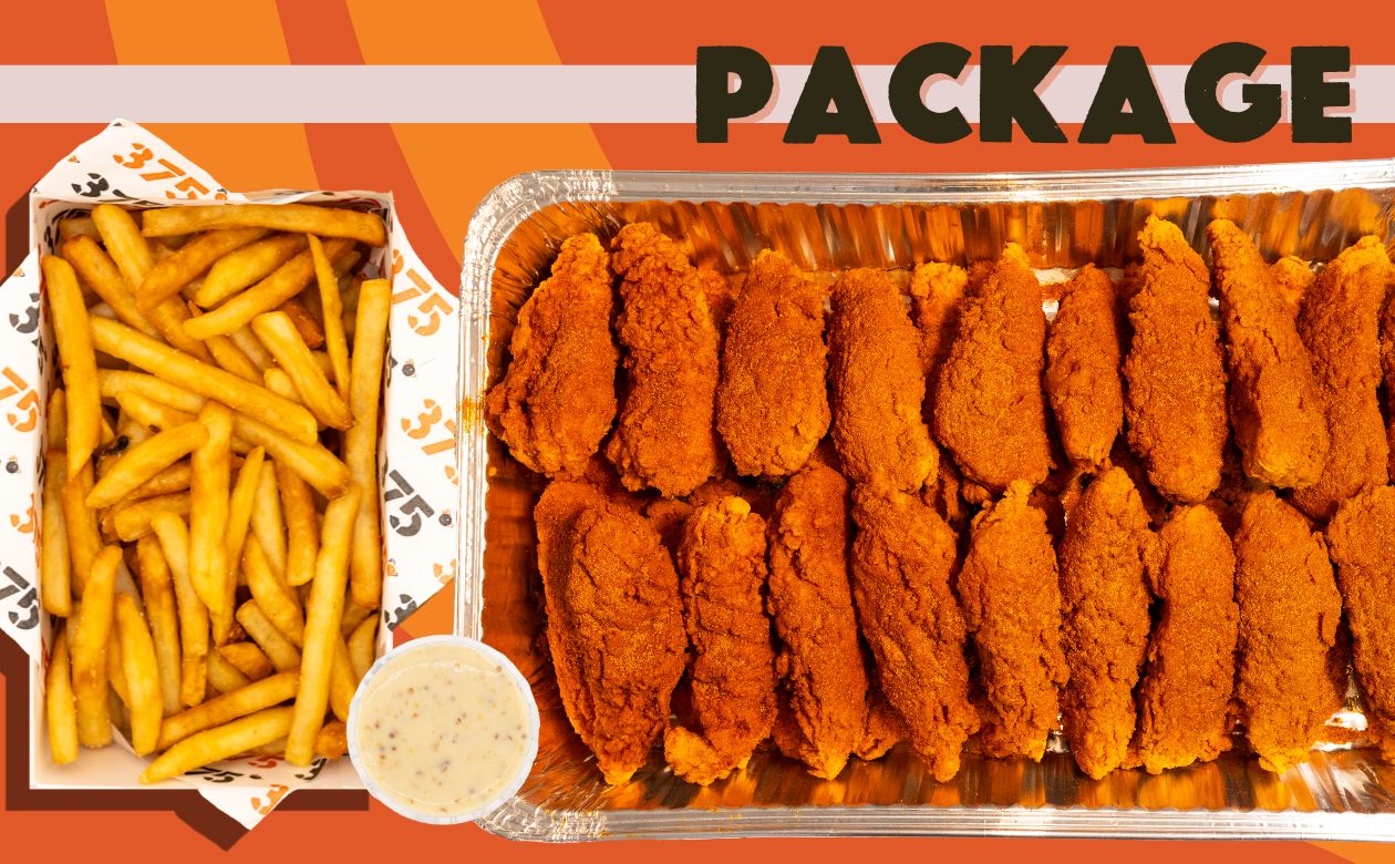 a couple of trays of fried food next to a bowl of fries