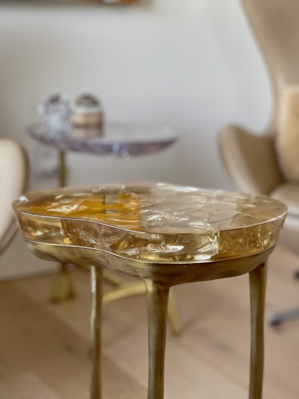 Biago side table, side view - Carlyle Collective