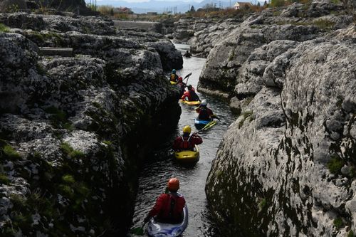 Cedric Urscheler on the first kayaking descent of the Cijevna River in Montenegro near Podgorica