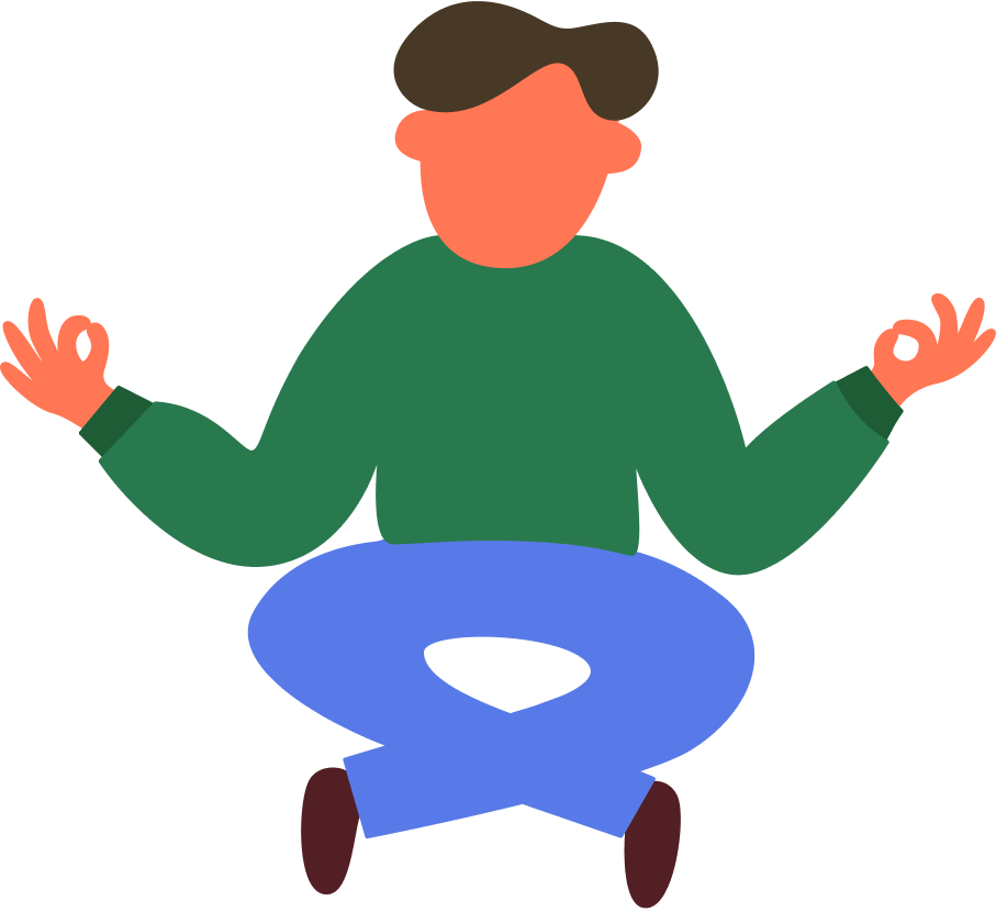 Illustration of a person meditating cross-legged, calm and relaxed.