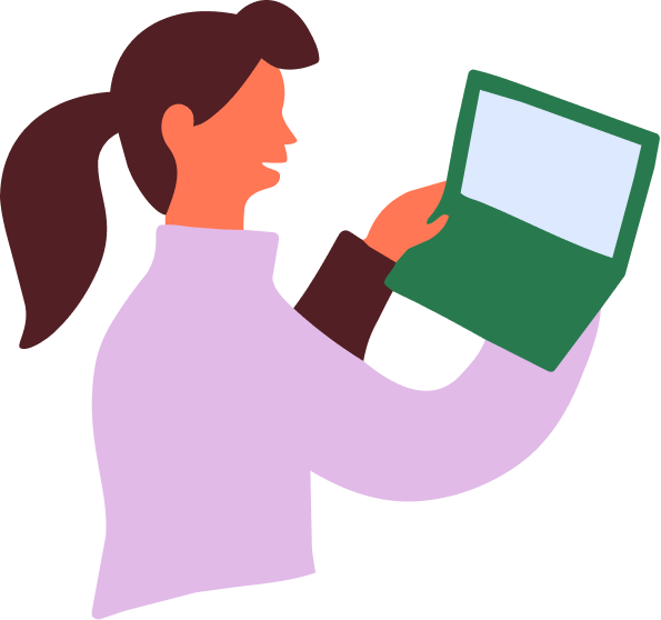Illustration of a smiling person with an open laptop, ready to start gifting.