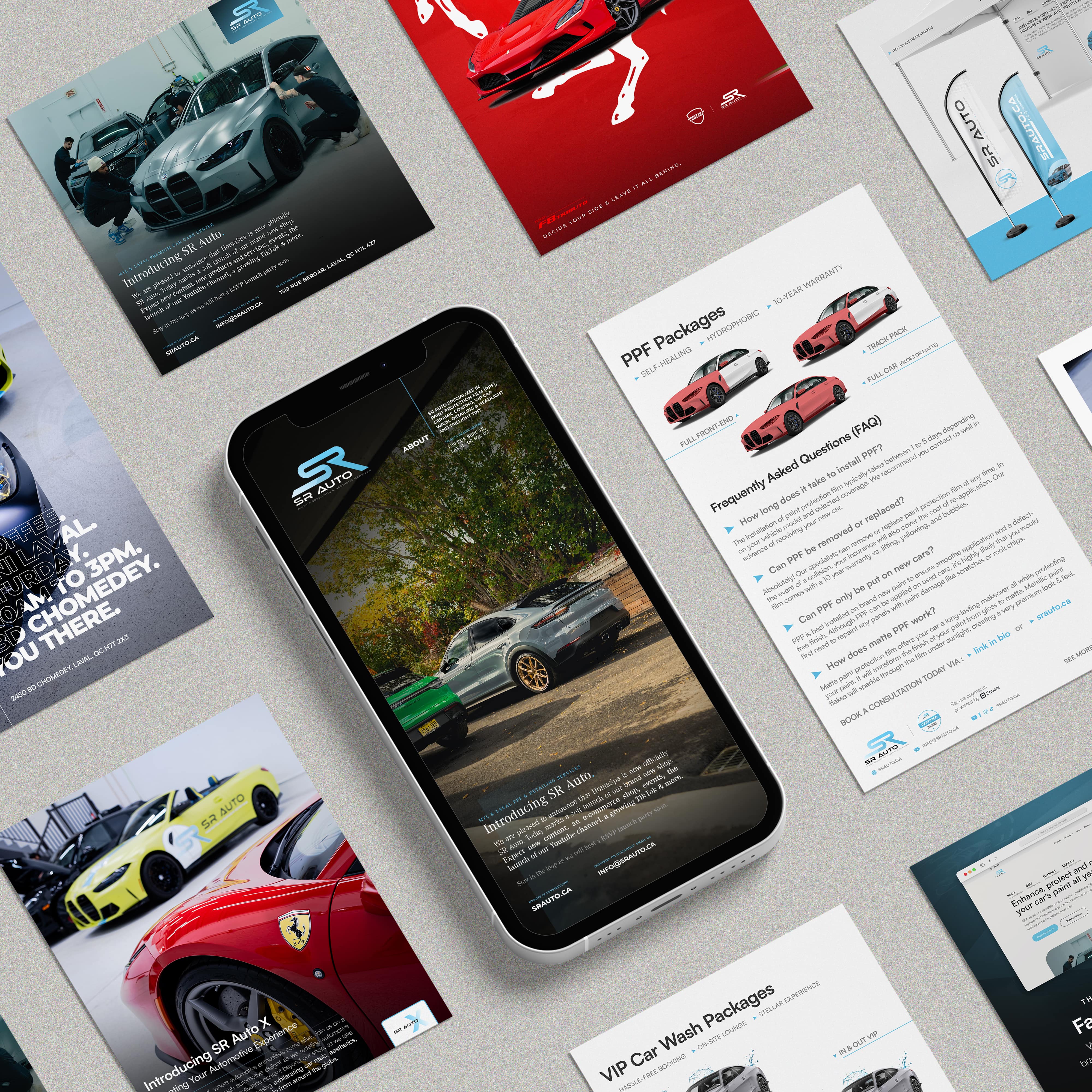 création de visuels pour réseaux sociaux et design graphique pour SR AUTO PPF et detailing à Laval