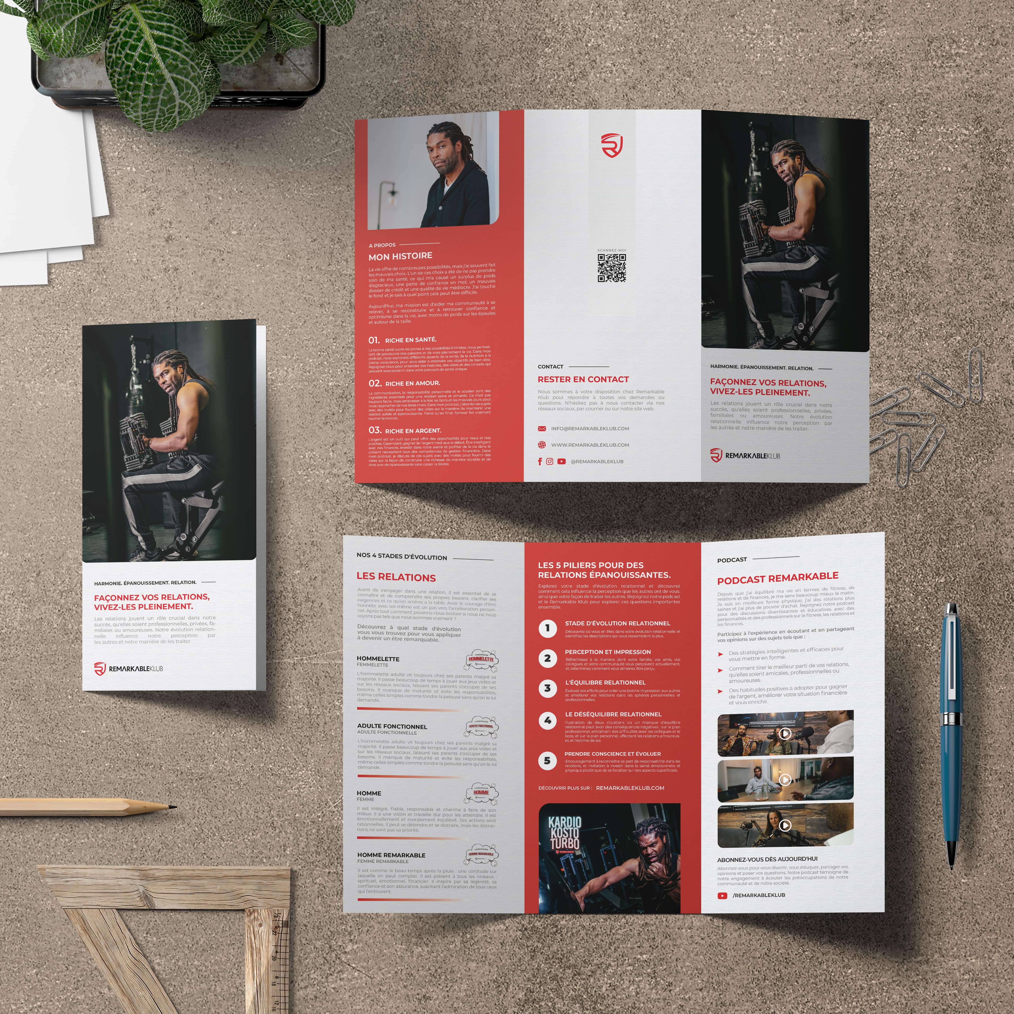 brochure personnalisée pour podcast Remarkable Klub à Montréal, branding et graphisme