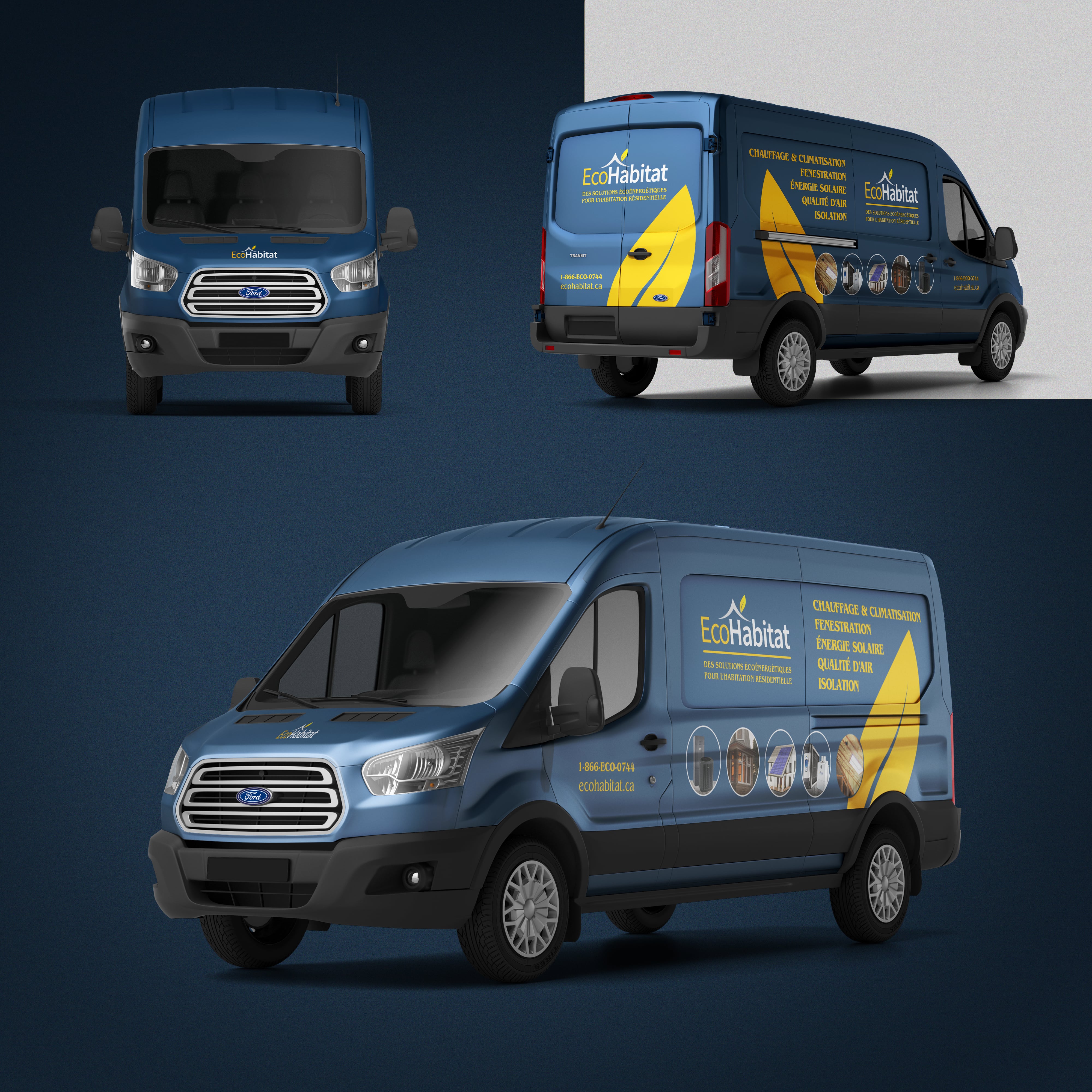 design de lettrage de véhicule utilitaire ÉcoHabitat à Montréal