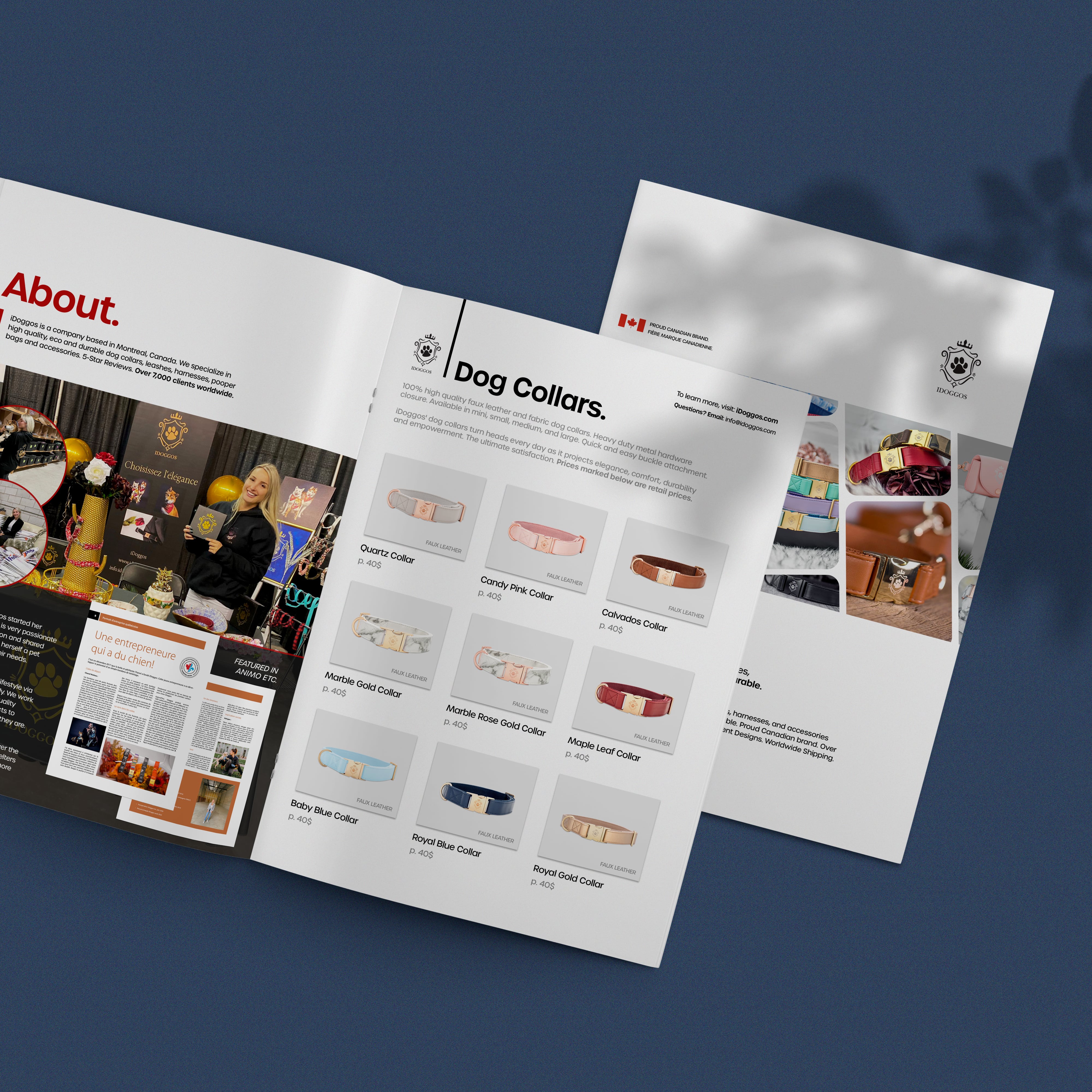 design de catalogue produit pour iDoggos, branding et graphisme à Montréal