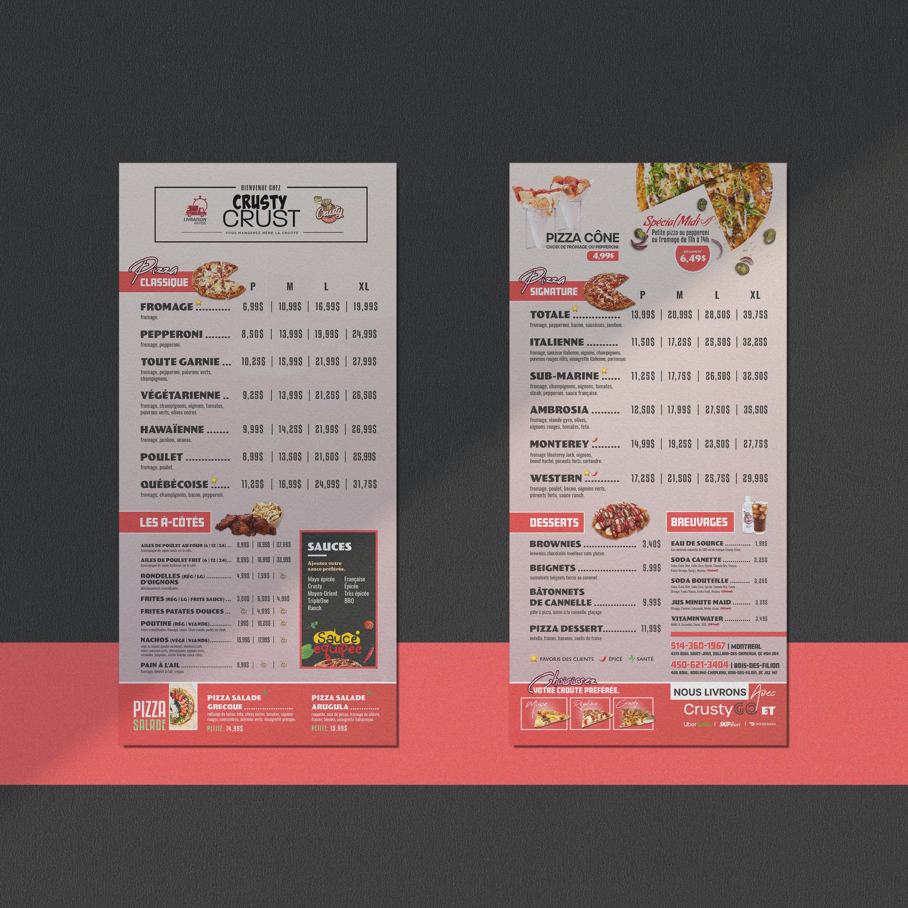 flyer de livraison pour Uber Eats et services similaires pour Crusty Crust à Montréal, branding et graphisme