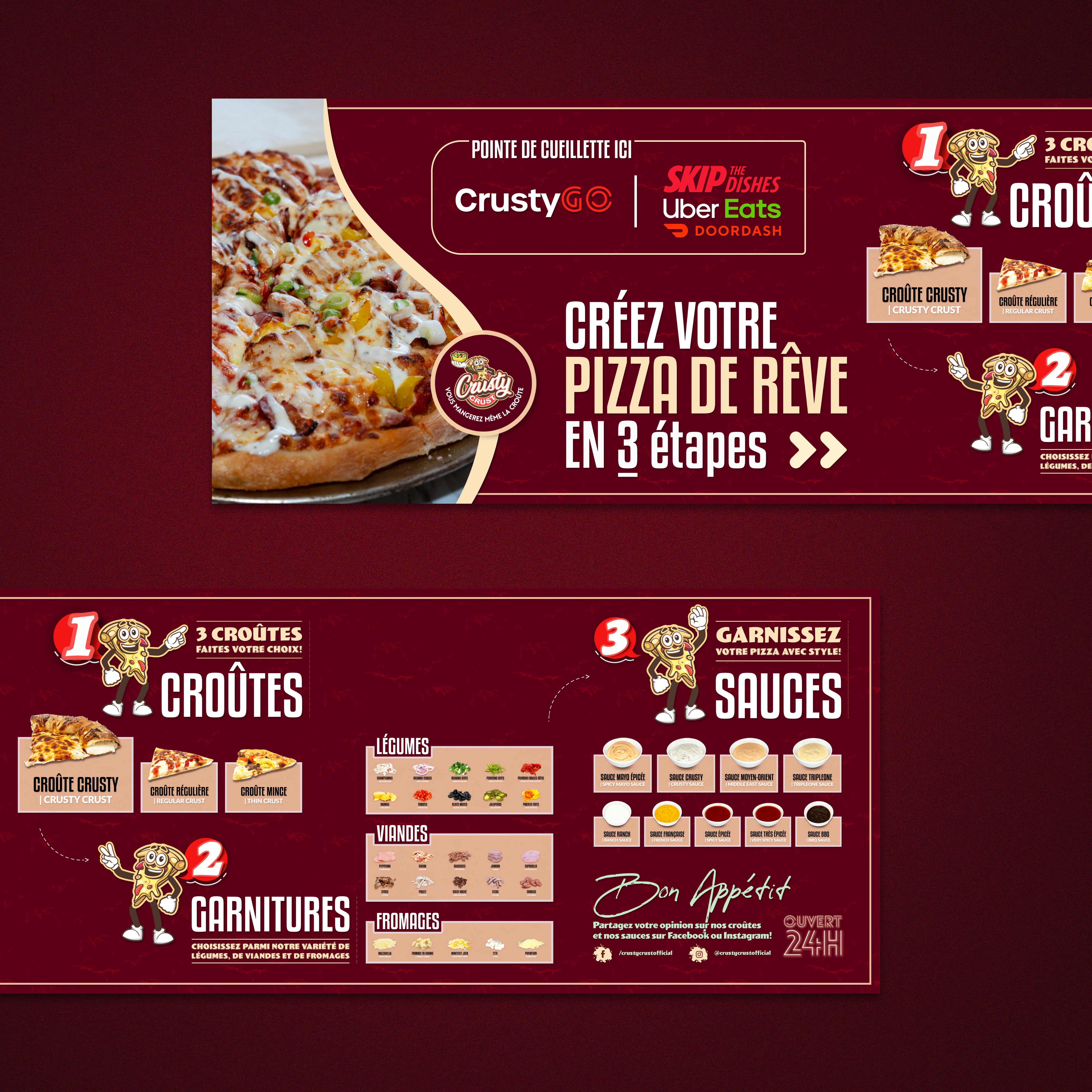 bannière promotionnelle pour livraison Uber Eats de Crusty Crust à Montréal, branding et graphisme