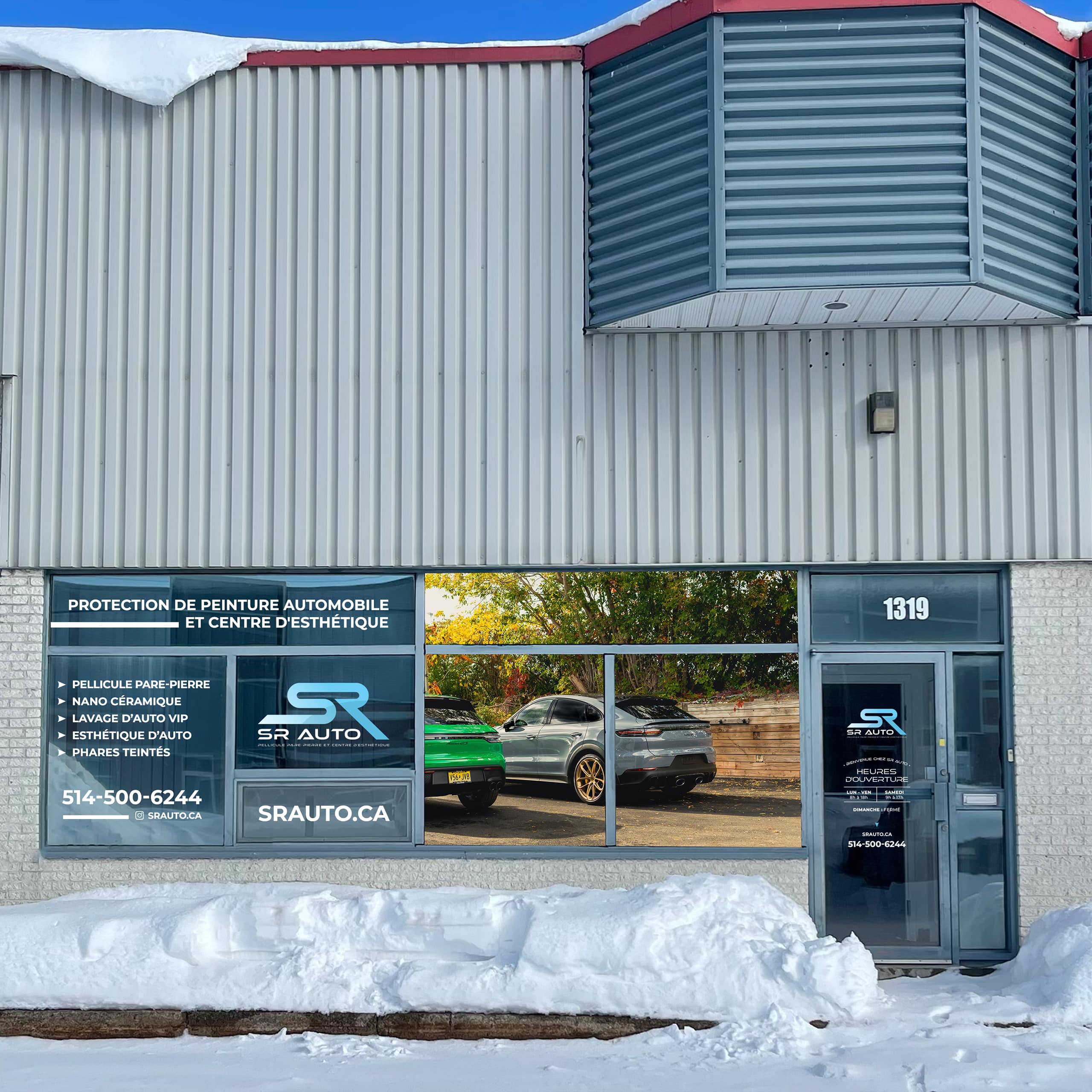 vinyle de vitrine extérieure SR Auto PPF et detailing à Laval
