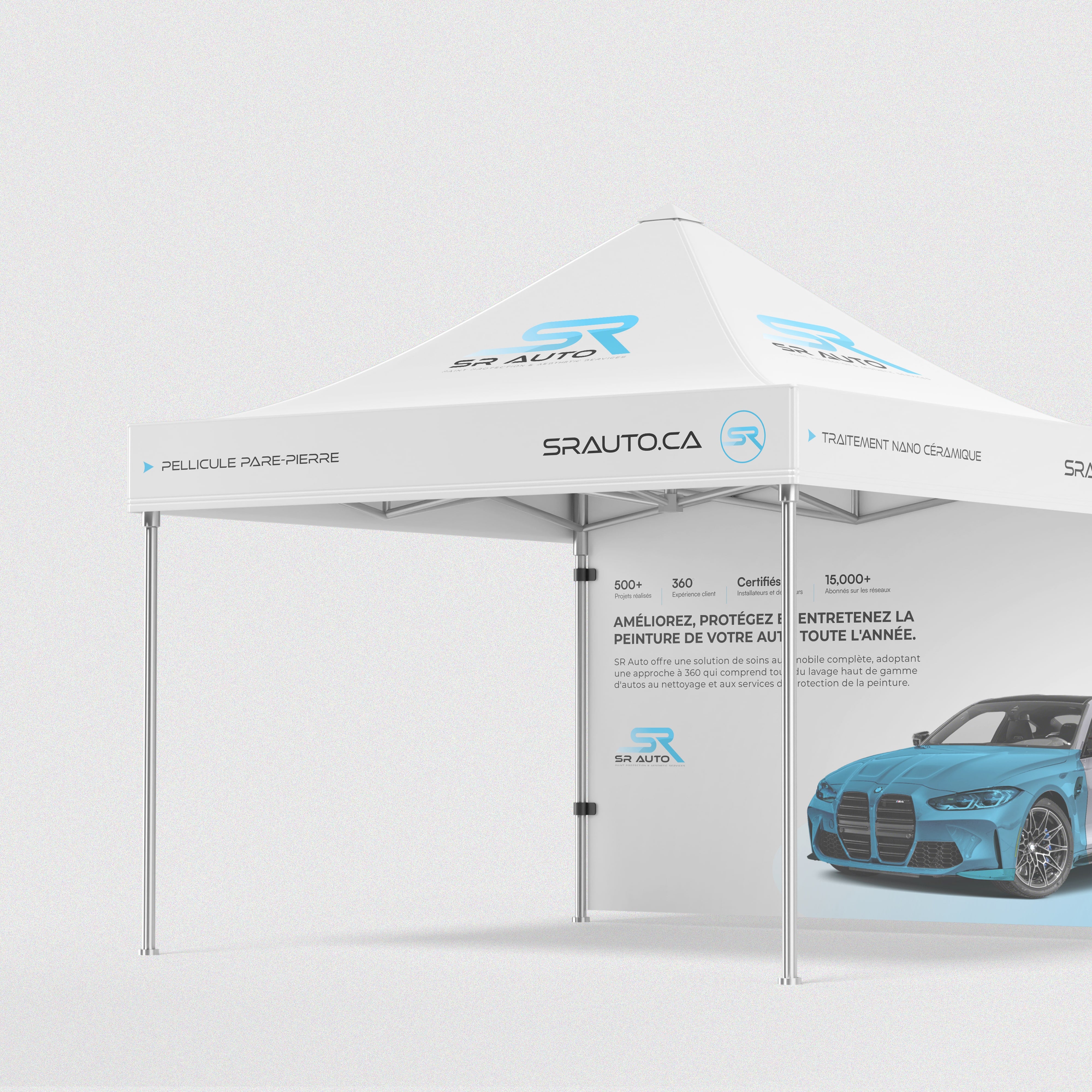 concept de tente pour événements auto SR Auto à Laval
