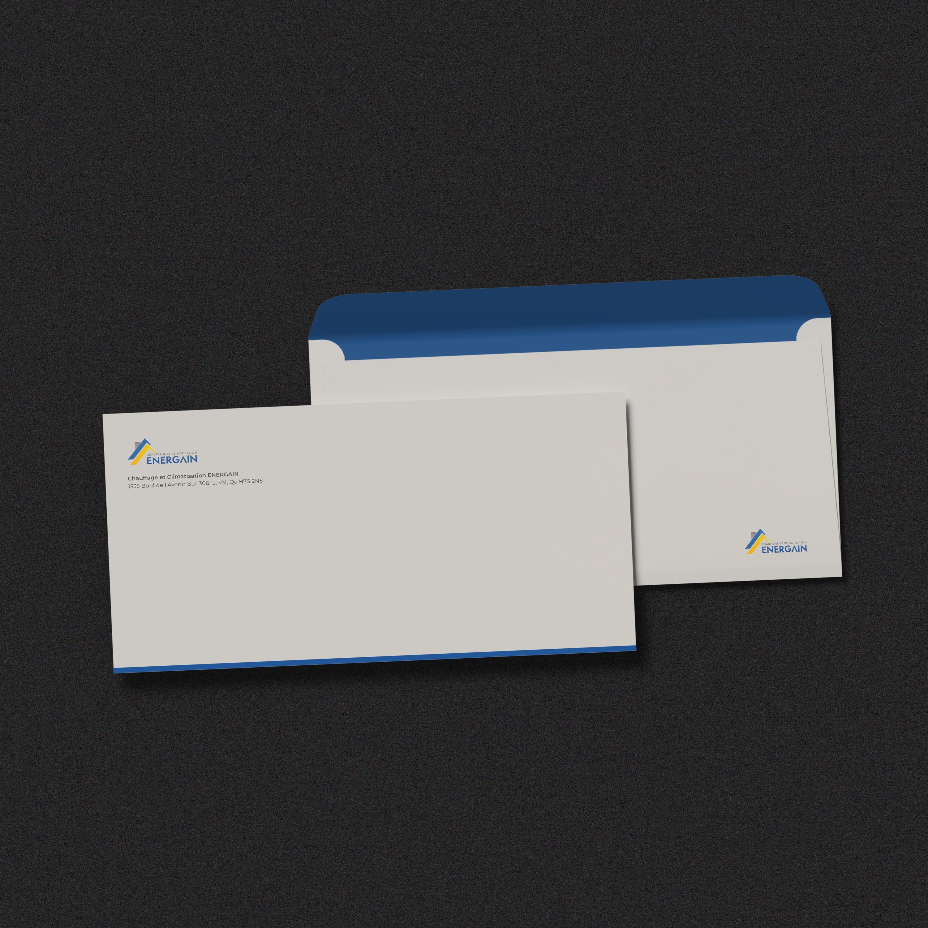 design d’enveloppes corporatives pour Energain chauffage et climatisation