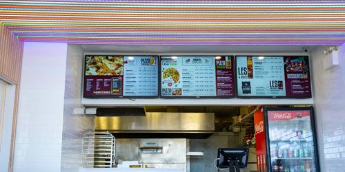 menu board for Crusty Crust pizzeria in Montreal, web, graphic & branding