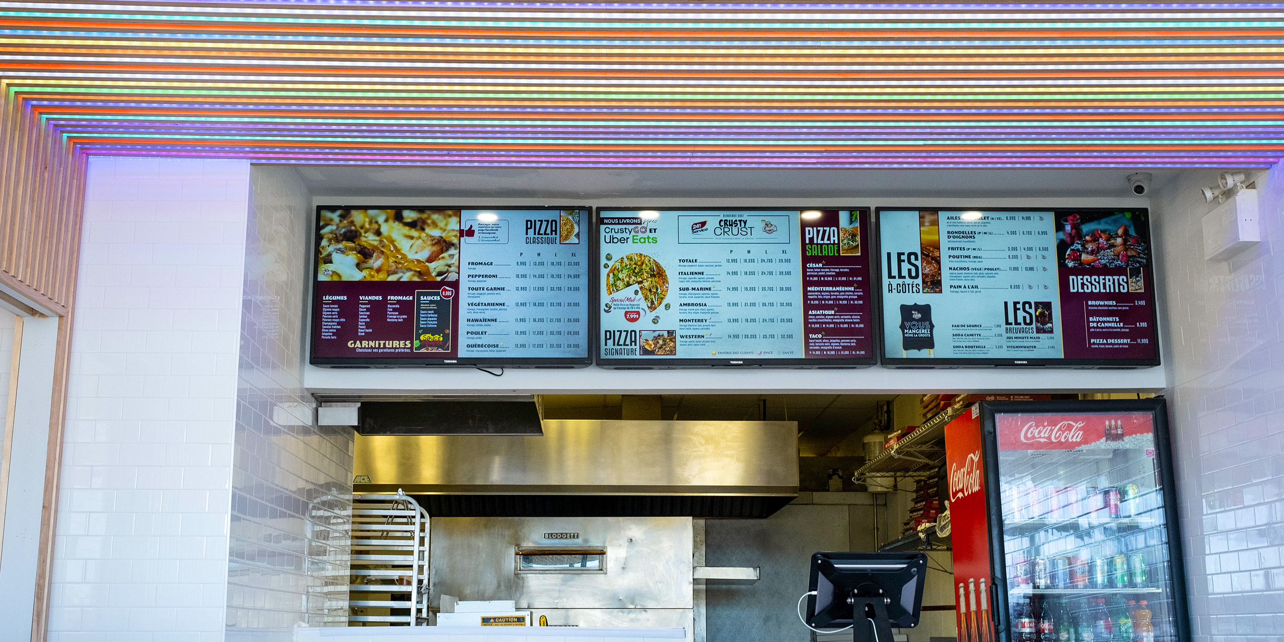 menu board for Crusty Crust pizzeria in Montreal, web, graphic & branding