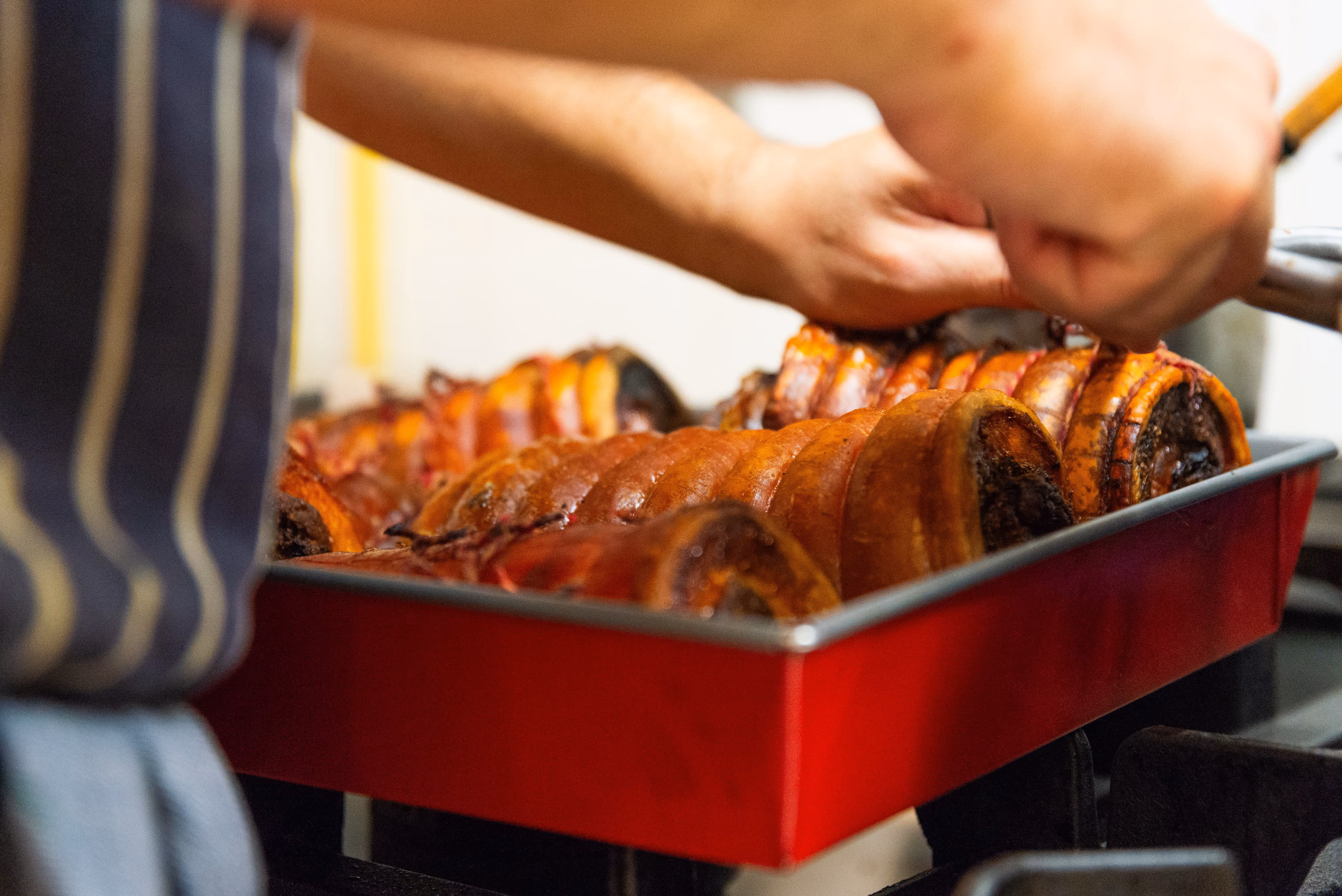 A tray of roast pork