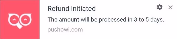 refund initiated trigger push notification