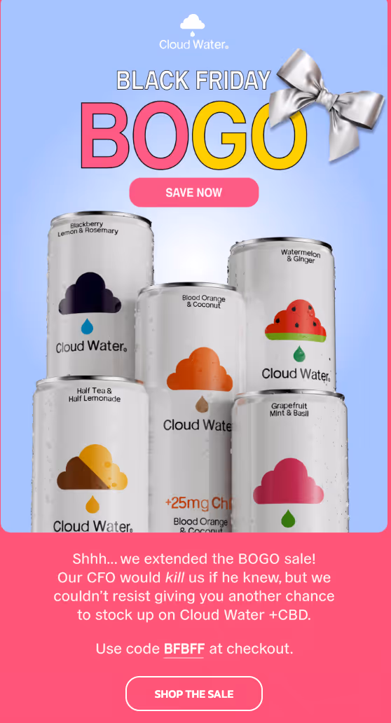 BOGO Black Friday deal by a Shopify store selling beverages