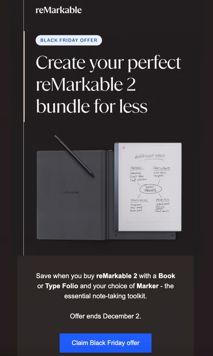 Limited-time Black Friday bundle deal by stationery brand, offering a book and marker together