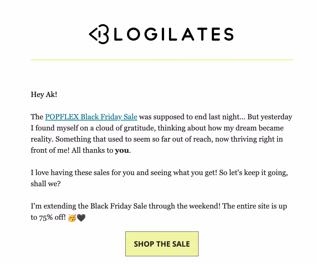 Black Friday sale extended by Shopify fitness clothing brand