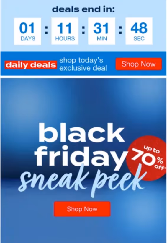 Black Friday sneak peak deal example with countdown timer