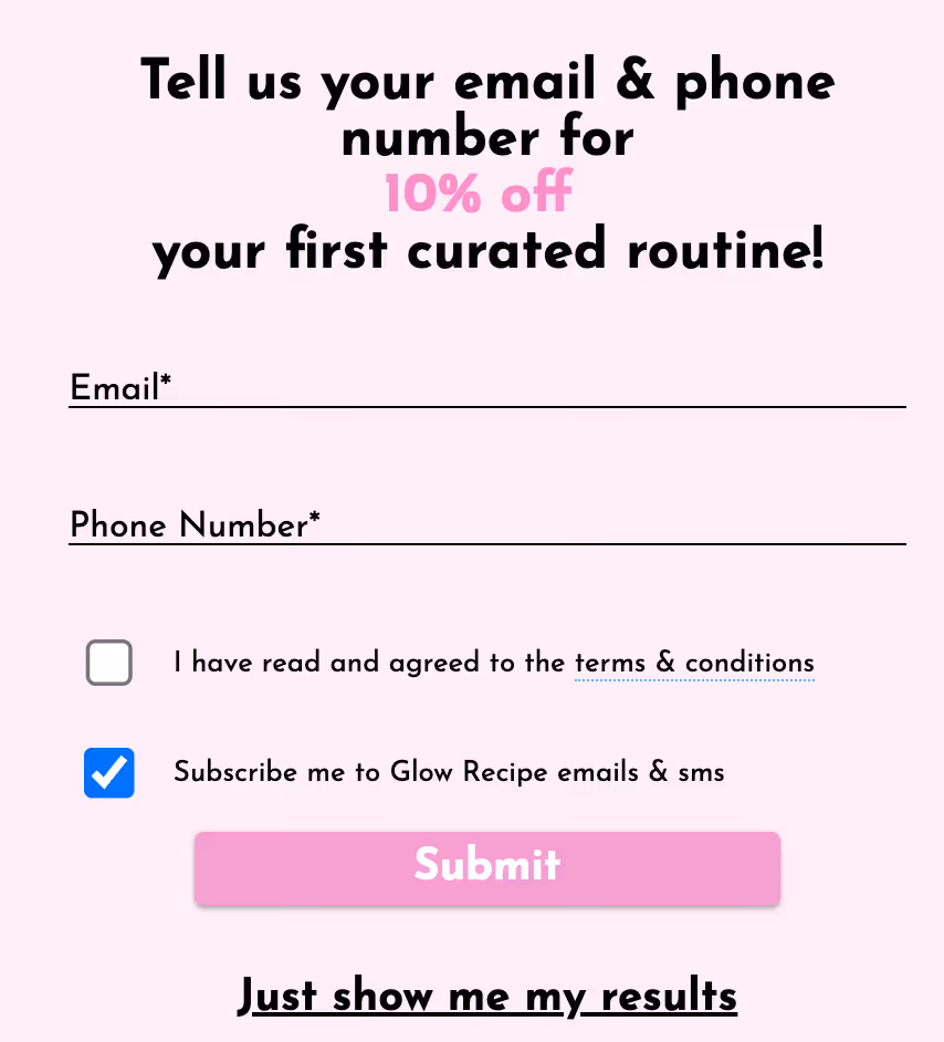 Glow recipe opt-in form template