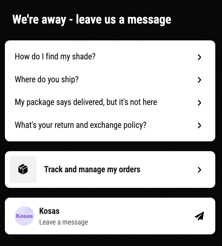 Kosas chatbot that is not as developed as an AI agent