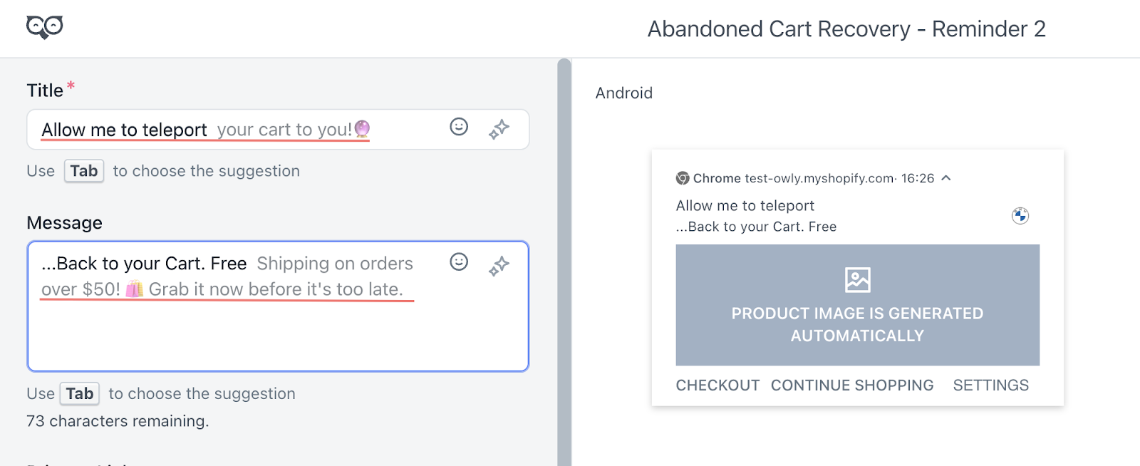 Example of how AI Assist auto-completed your campaign title and message during Black Friday