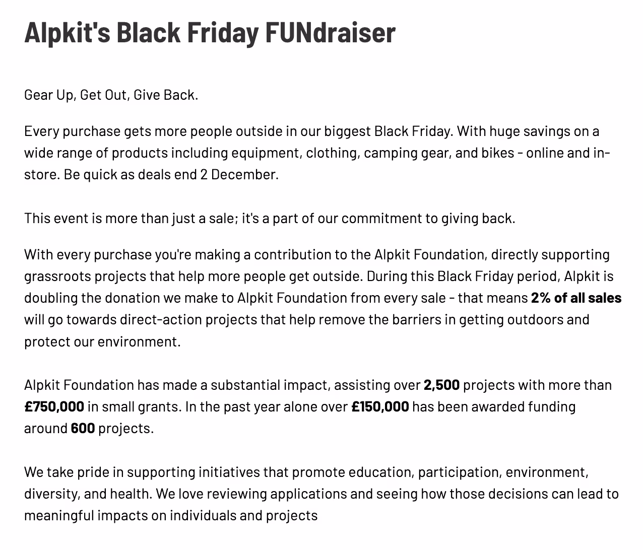 Alpkit’s BFCM cause marketing with a fundraiser
