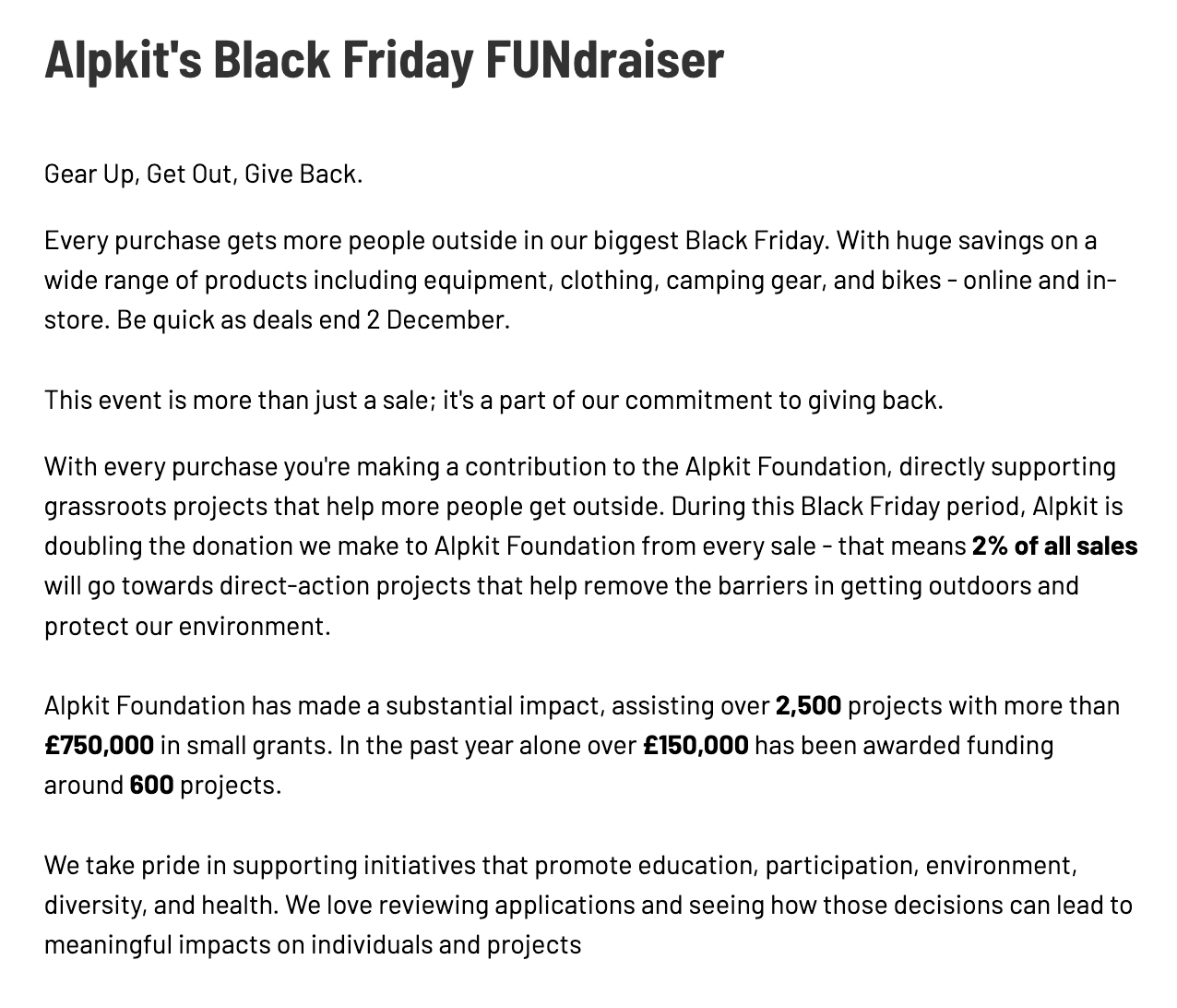 Alpkit’s BFCM cause marketing with a fundraiser