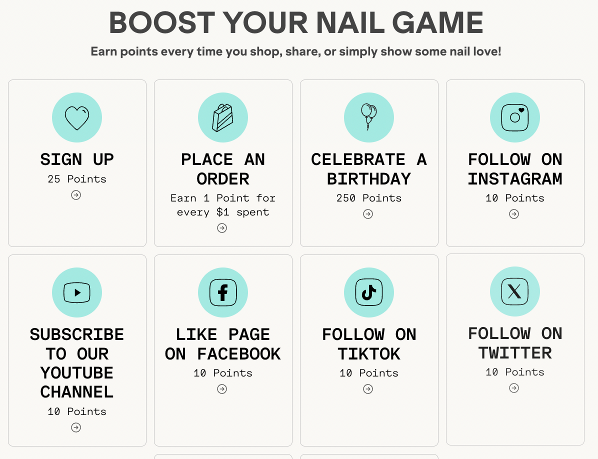 point-based loyalty program Young Nails for Shopify