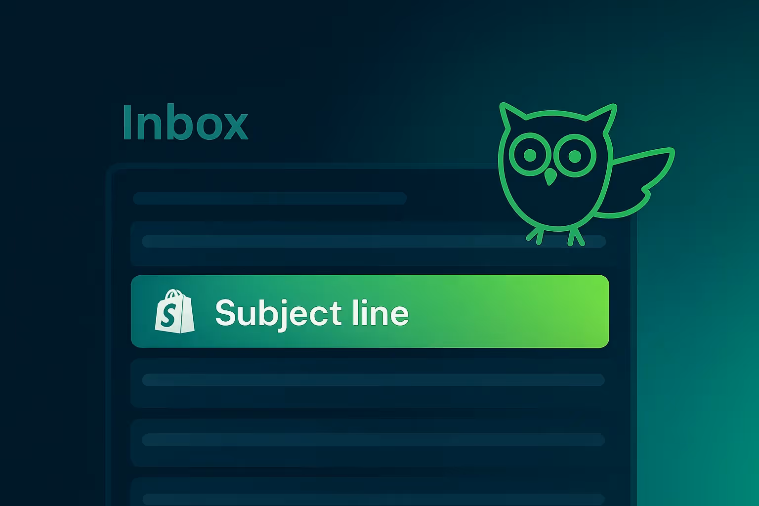 PushOwl logo perched on an email inbox, with one email’s subject line under the spotlight
