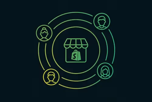 Concentric circles around a Shopify store with customer profiles along the circumferences to show customer segmentation
