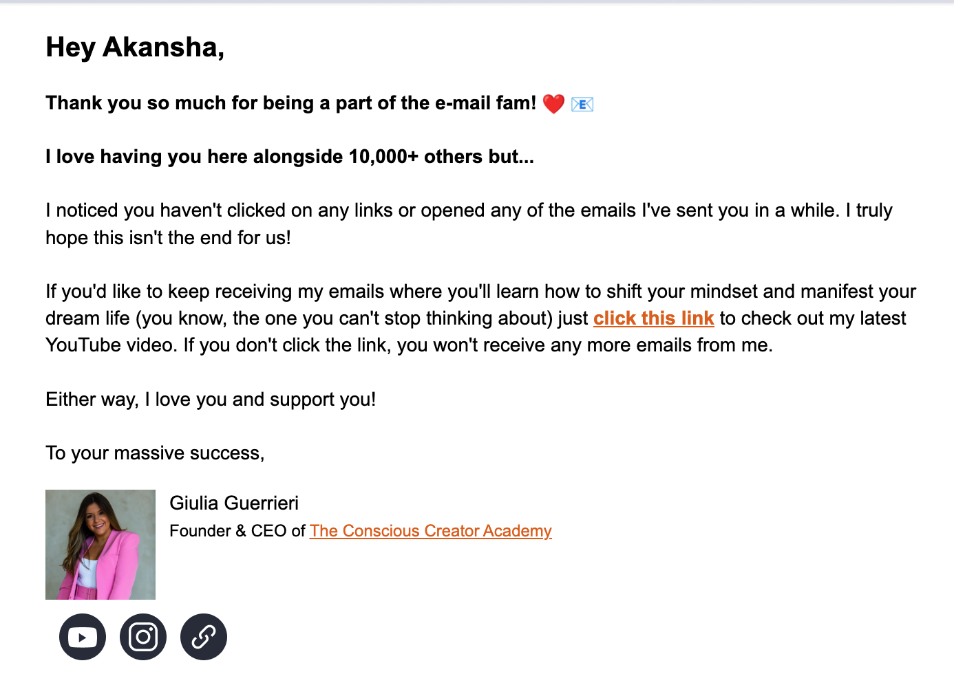 win-back email confirming the customer relationship has lapsed