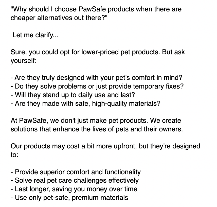 One out of 4 of Pawsafe’s abandoned cart email examples