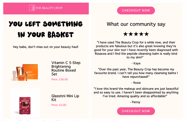 The Beauty Crop ACR email with product descriptions and reviews