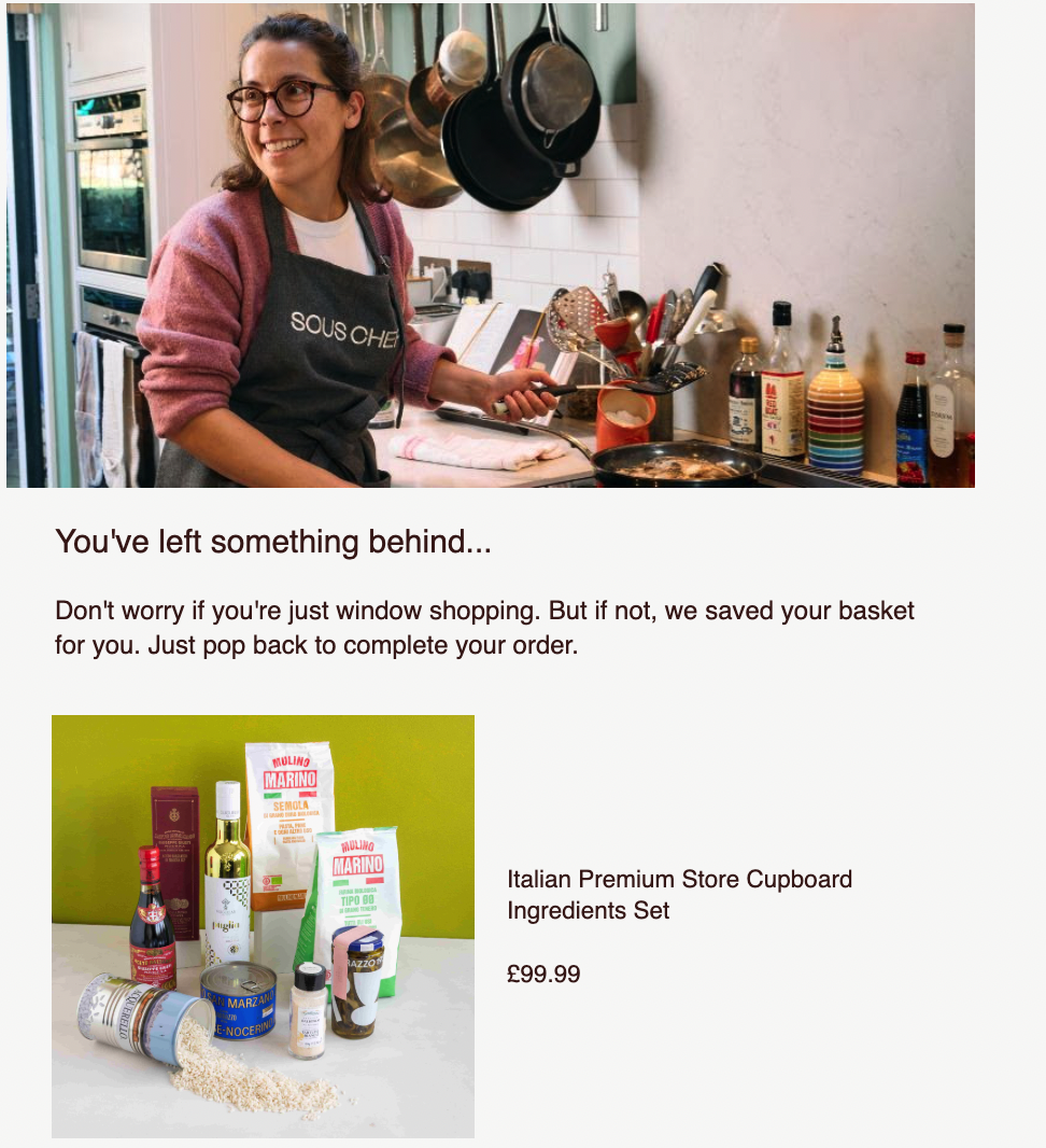 abandoned cart email template example by Sous Chef