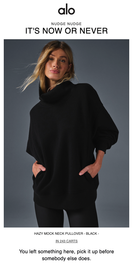 email automation for abandoned cart by Alo Yoga