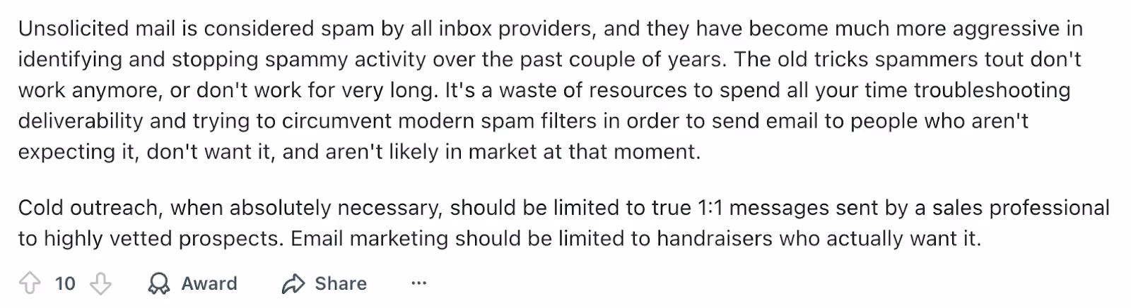 Reddit post about how to avoid getting blacklisted when sending emails