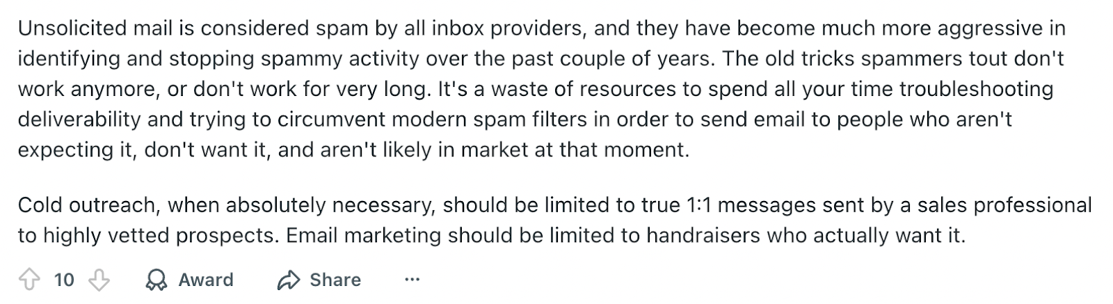 Reddit post about how to avoid getting blacklisted when sending emails
