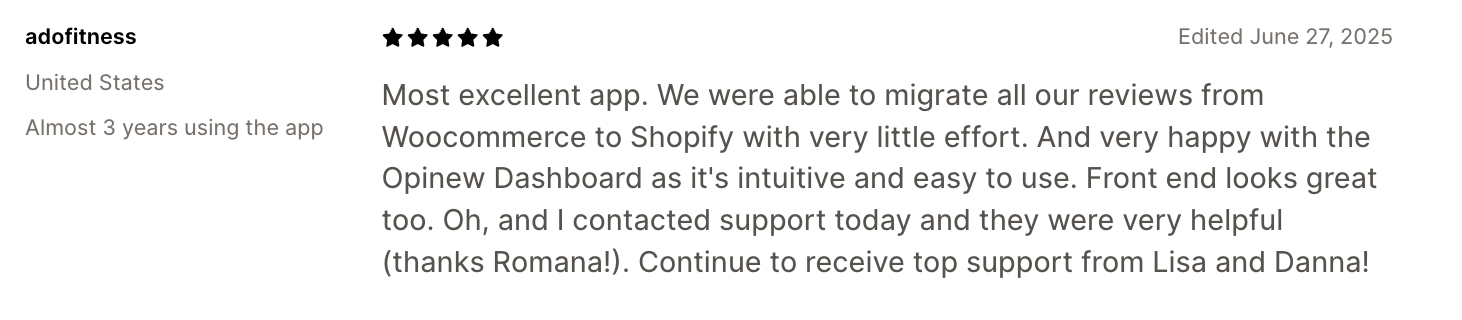 Opinew, product review app for Shopify stores