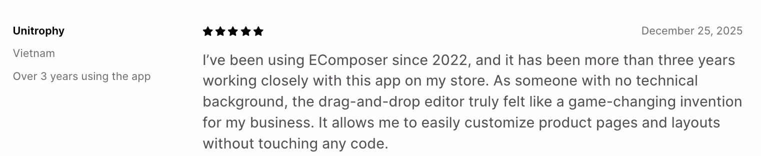 review of store design app ecomposer on shopify