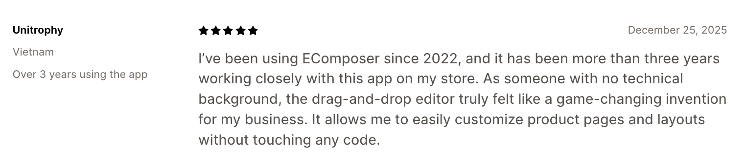 review of store design app ecomposer on shopify