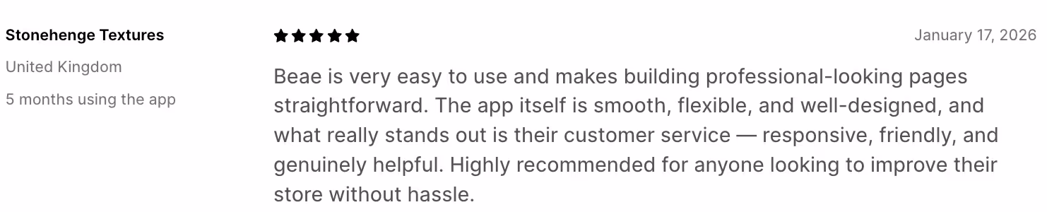 Shopify store design app Beae’s review