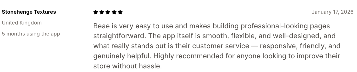 Shopify store design app Beae’s review