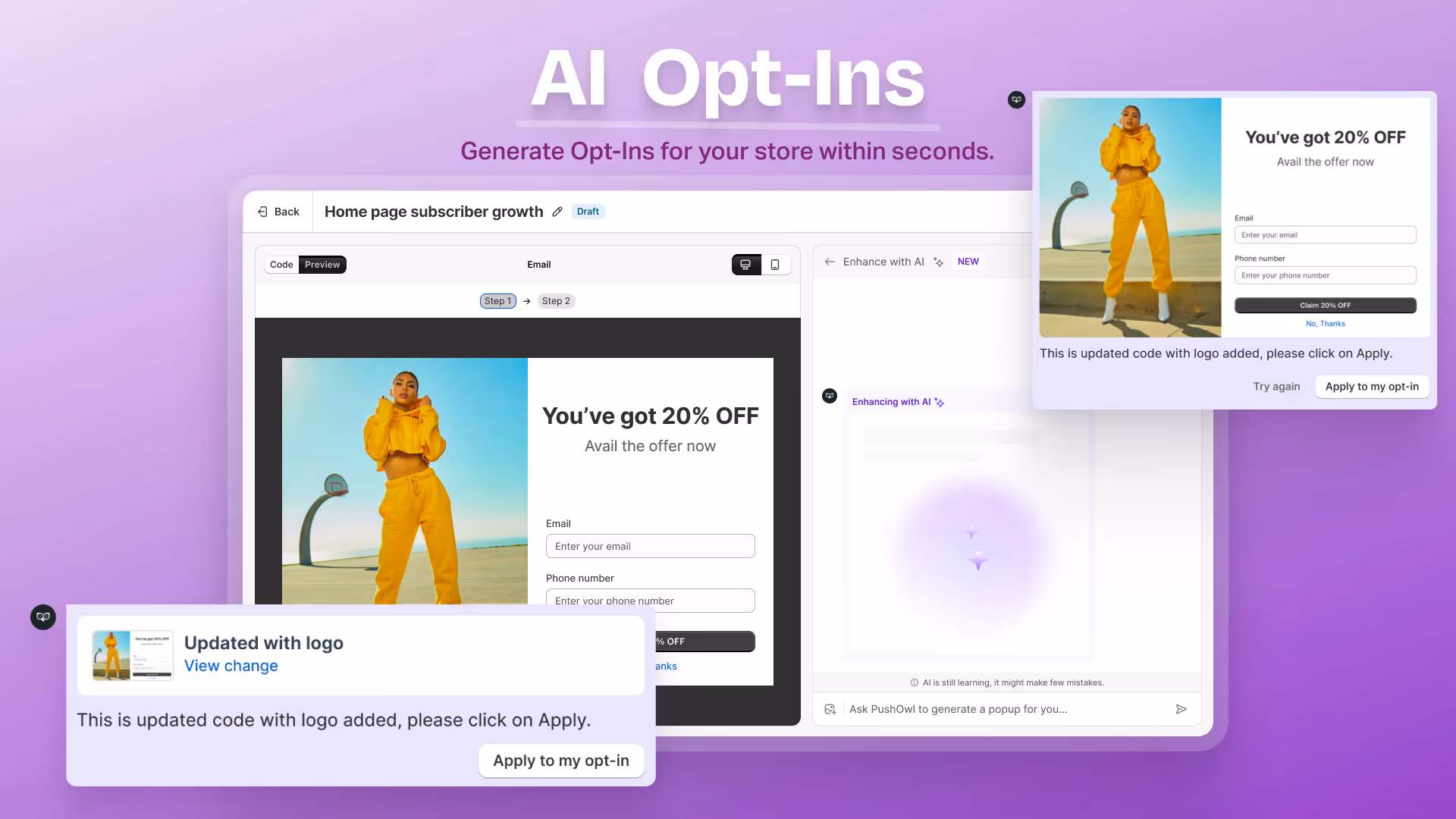 AI email pop-up builder