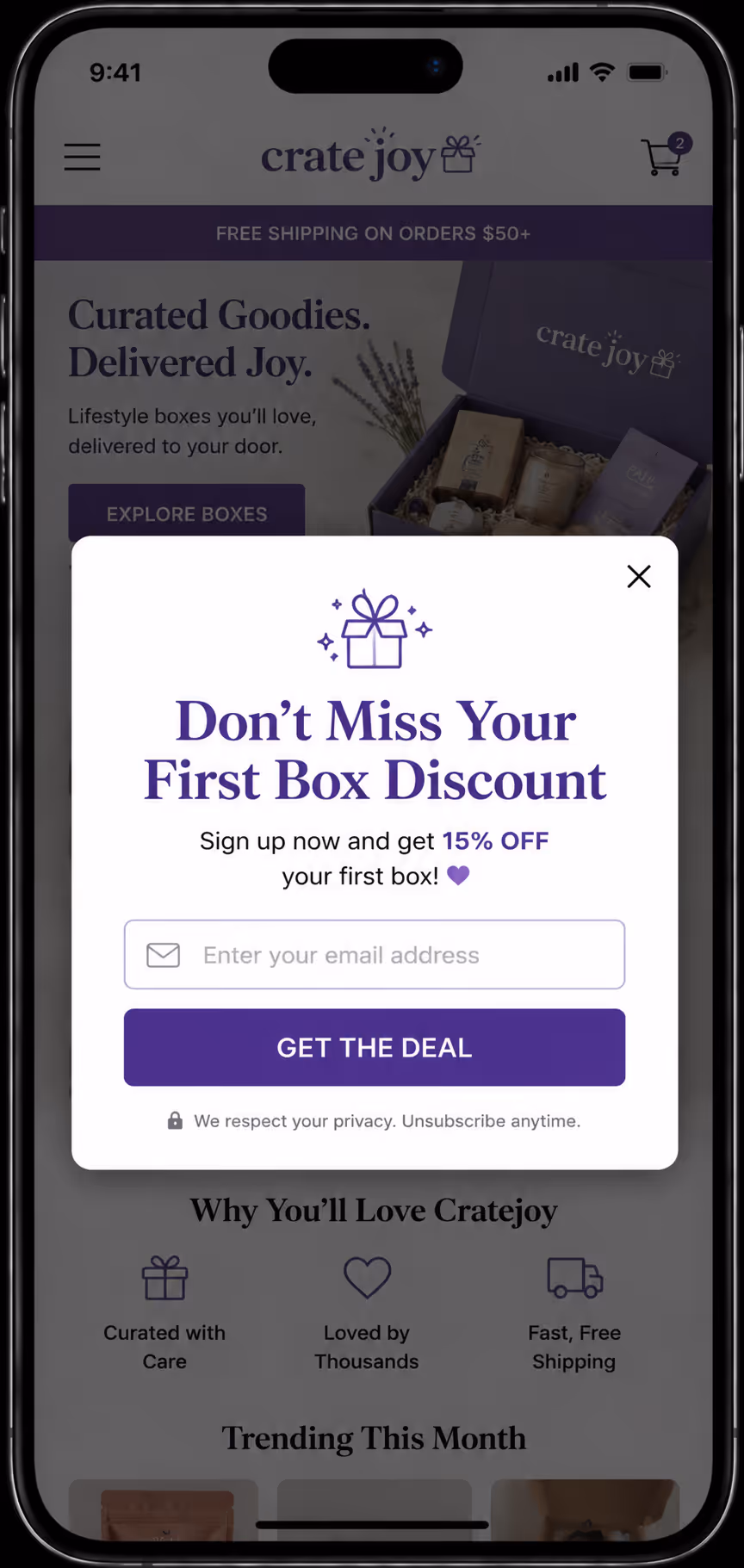 email capture exit popup
